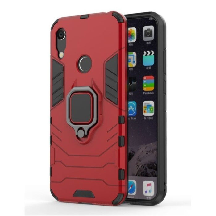 Coque Huawei Y6 2019 - Coque Antichoc Magnétique Cas TPU Rouge + Béquille