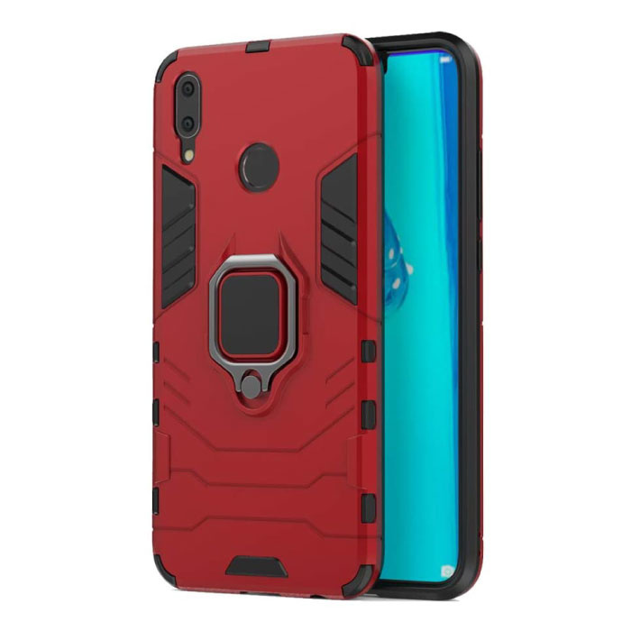 Coque Huawei Y6 Pro 2019 - Coque Antichoc Magnétique Cas TPU Rouge + Béquille