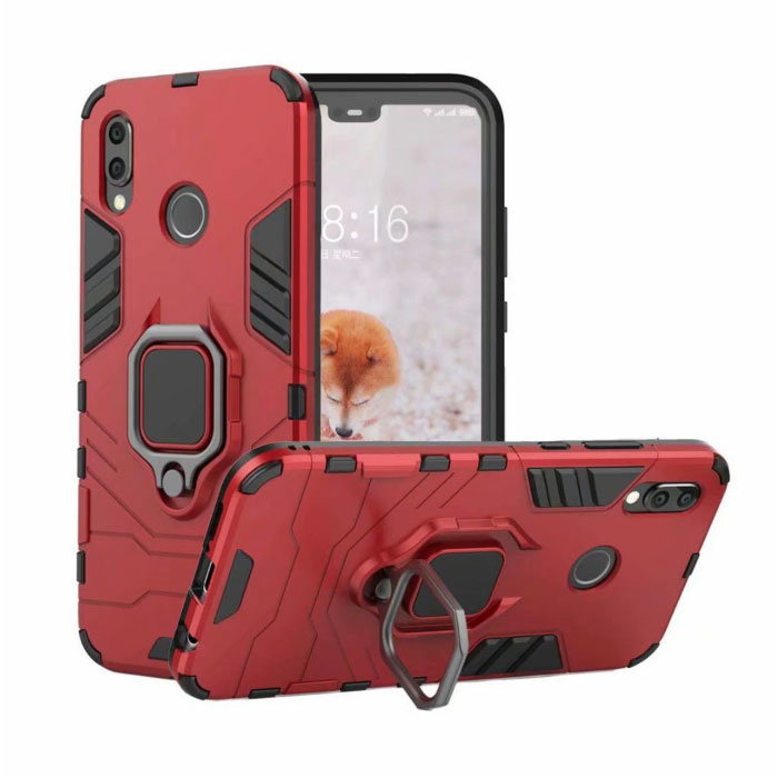 Custodia Huawei P20 Lite - Custodia magnetica antiurto Cover in TPU rosso + cavalletto