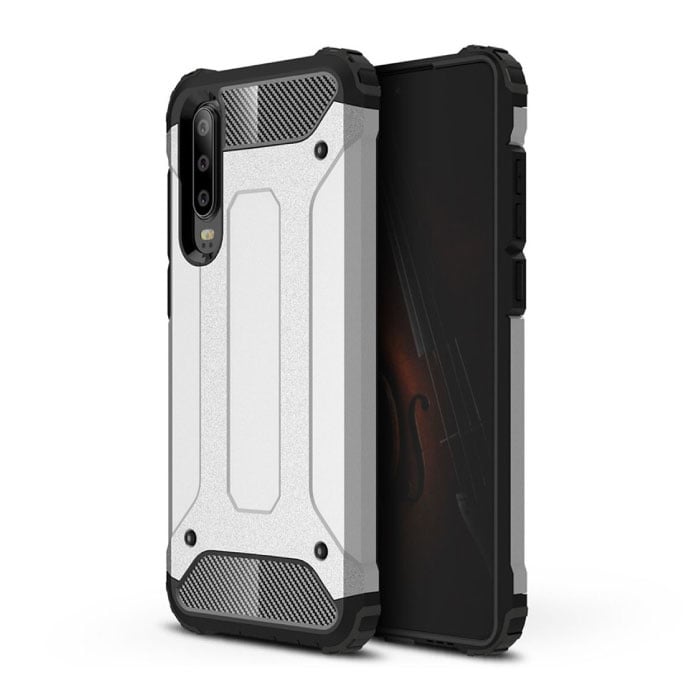 Huawei P20 Lite Armor Case - Silicone TPU Hoesje Cover Cas Zilver