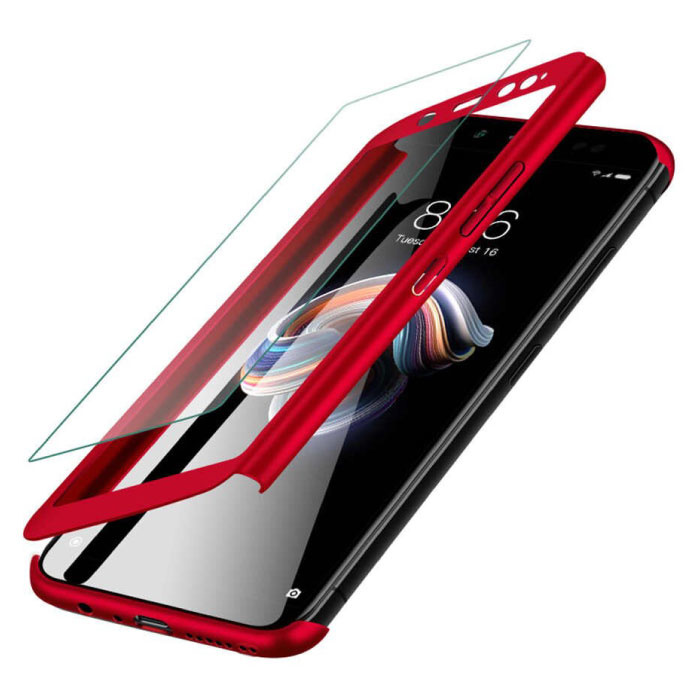 Stuff Certified® Xiaomi Redmi Note 9S Full Cover - Custodia corpo 360 ° + Protezione schermo in vetro temperato Rosso