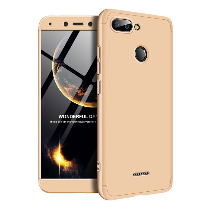 Xiaomi Redmi 6A Full Cover - 360 ° Body Case Case + Screen Protector Tempered Glass Gold