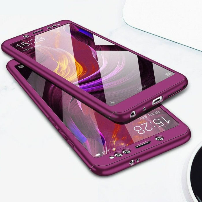 Xiaomi Redmi 6A Full Cover - 360 ° Body Case Case + Screen Protector Tempered Glass Purple