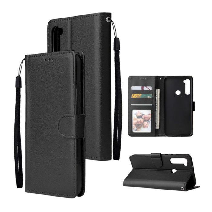 Funda de cuero con tapa para Xiaomi Redmi Note 7 Pro - Cartera de cuero PU Funda Cas Case Negro