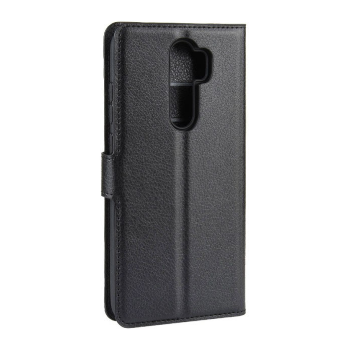 Stuff Certified® Funda de cuero con tapa para Xiaomi Redmi Note 9 - Cartera de cuero PU Funda Cas Funda negra