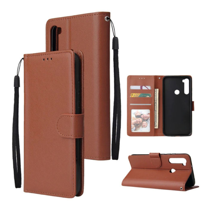 Funda de cuero con tapa para Xiaomi Redmi Note 9 - Cartera de cuero PU Funda Cas Case Marrón