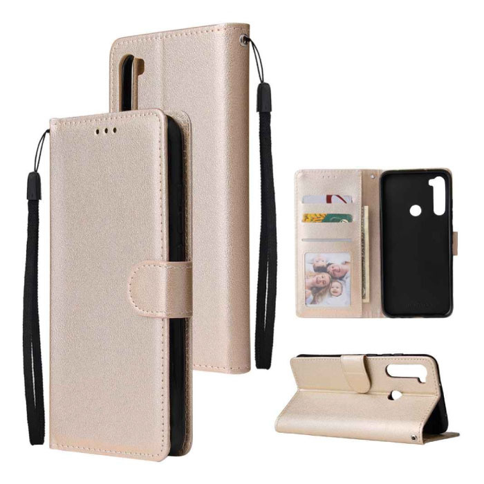 Skórzany portfel z klapką Xiaomi Redmi Note 9 - skórzany pokrowiec na portfel Cas Case Gold