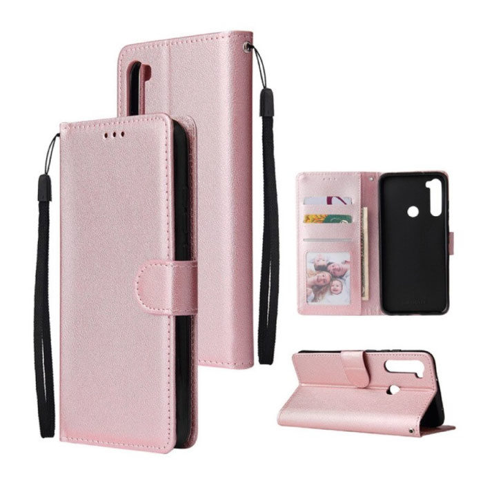Xiaomi Redmi Note 7 Leather Flip Case Wallet - PU Leather Wallet Cover Cas Case Pink