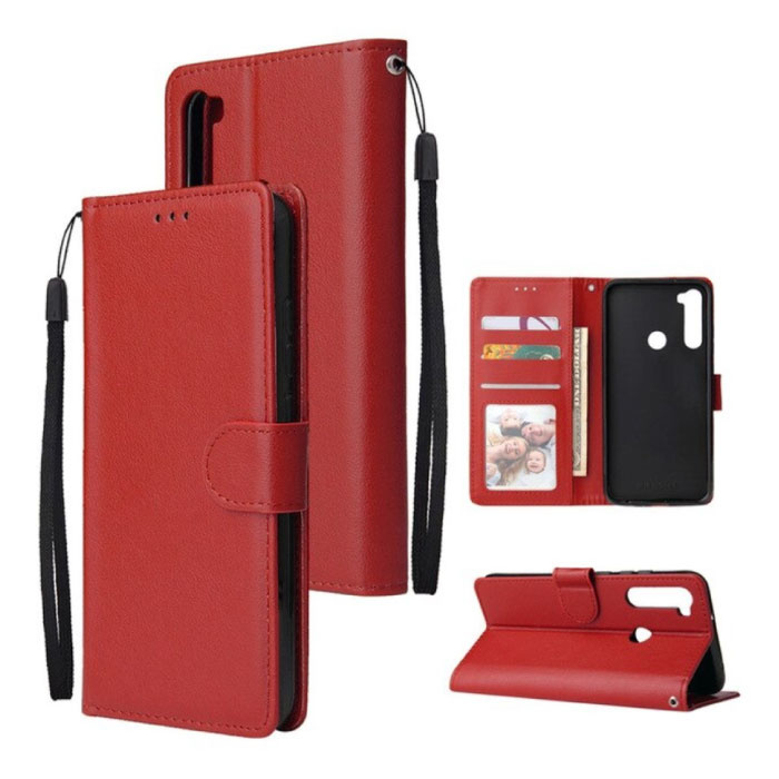 Funda de cuero con tapa para Xiaomi Redmi Note 7 - Cartera de cuero PU Funda Cas Funda roja