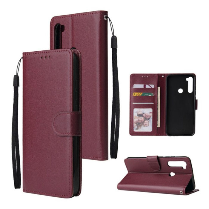 Stuff Certified® Étui en cuir à rabat Xiaomi Redmi Note 8 Pro - Étui portefeuille en cuir PU Bordeaux