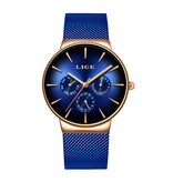 Lige Luksusowy zegarek męski - mechanizm kwarcowy Anologue dla mężczyzn niebieski