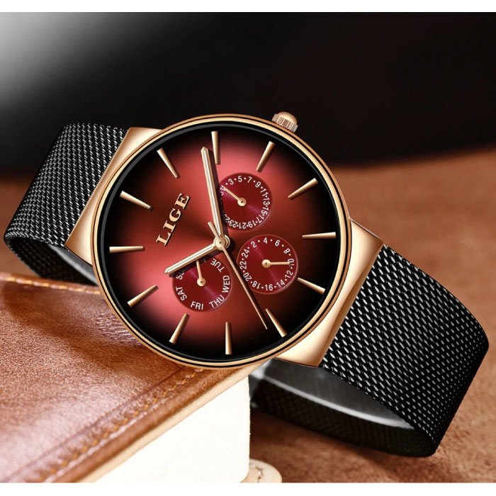 Lige Luxe Horloge Heren - Anoloog Kwarts Uurwerk voor Mannen Rood