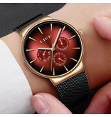 Lige Luksusowy zegarek męski - mechanizm kwarcowy Anologue dla mężczyzn czerwony