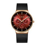 Lige Montre de luxe pour homme - Mouvement à quartz Anologue pour homme rouge