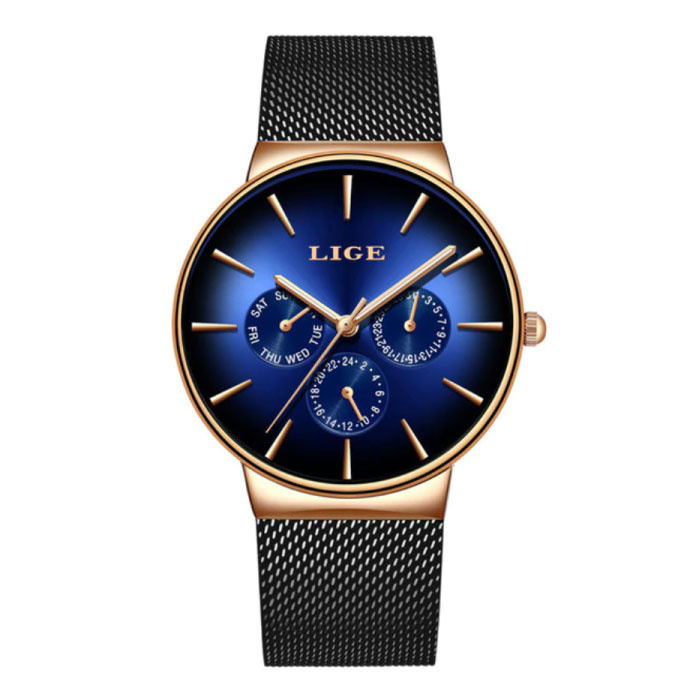 Reloj de lujo para hombre - Movimiento de cuarzo anólogo para hombre, color negro