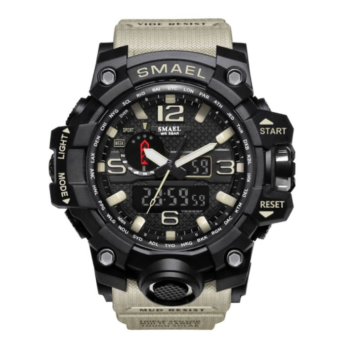 Reloj de buceo militar para hombres - Correa de caucho Movimiento de cuarzo Analógico digital para hombres Beige