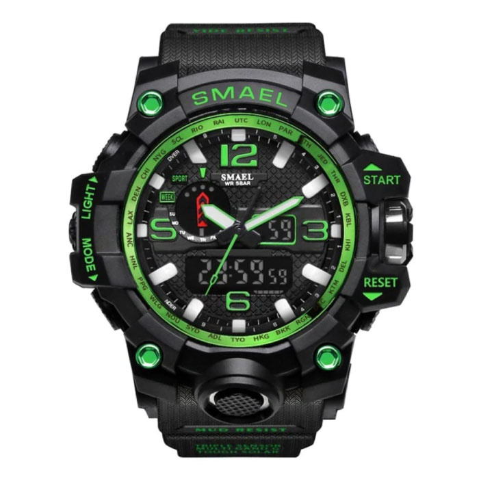 Montre de plongée militaire pour homme - Bracelet en caoutchouc Mouvement à quartz analogique numérique pour homme Vert