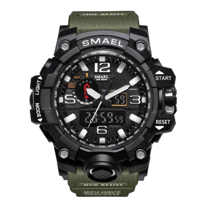 Reloj de buceo militar para hombres - Correa de caucho Movimiento de cuarzo Analógico digital para hombres Caqui