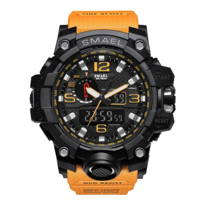 SMAEL Military Dive Watch for Men - Rubber Strap Quartz Movement Analog Digital for Men Orange