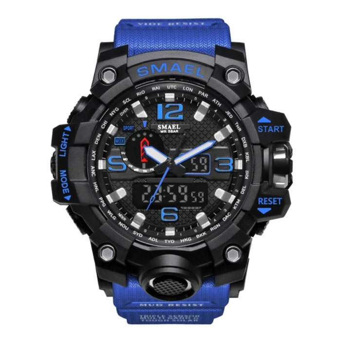 Reloj de buceo militar para hombres - Correa de caucho Movimiento de cuarzo Analógico digital para hombres Azul