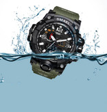 SMAEL Military Dive Watch for Men - Rubber Strap Quartz Movement Analog Digital for Men Silver