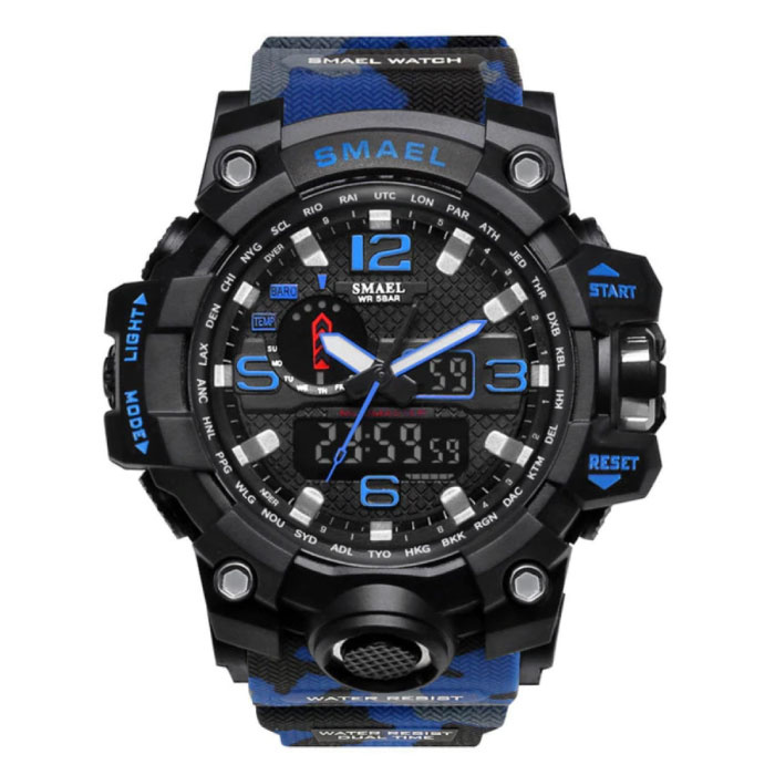 Reloj de buceo militar para hombres - Correa de caucho Movimiento de cuarzo Analógico digital para hombres Azul