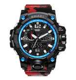 SMAEL Wojskowy męski zegarek nurkowy - gumowy pasek z mechanizmem kwarcowym analogowy cyfrowy dla mężczyzn czerwony