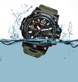 SMAEL Wojskowy zegarek nurkowy dla mężczyzn - gumowy pasek z mechanizmem kwarcowym analogowy cyfrowy dla mężczyzn Khaki Camo