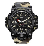 SMAEL Montre de plongée militaire pour homme - Bracelet en caoutchouc Mouvement à quartz analogique numérique pour homme Camouflage beige