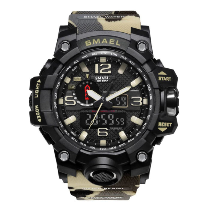 Montre de plongée militaire pour homme - Bracelet en caoutchouc Mouvement à quartz analogique numérique pour homme Camouflage beige