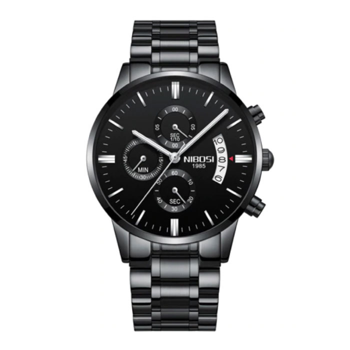 Stalowy zegarek dla mężczyzn - luksusowy pasek z mechanizmem Anologue dla mężczyzn Quartz Black