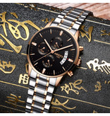 Nibosi Stahluhr für Herren - Luxus Armband Anologue Uhrwerk für Herren Quarz Schwarz