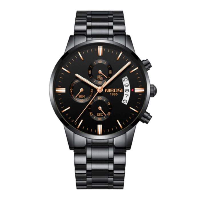 Reloj de acero para hombre - Movimiento anólogo con correa de lujo para hombre, cuarzo negro