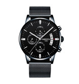 Nibosi Montre en acier pour homme - Bracelet de luxe Mouvement Anologue pour homme Quartz noir