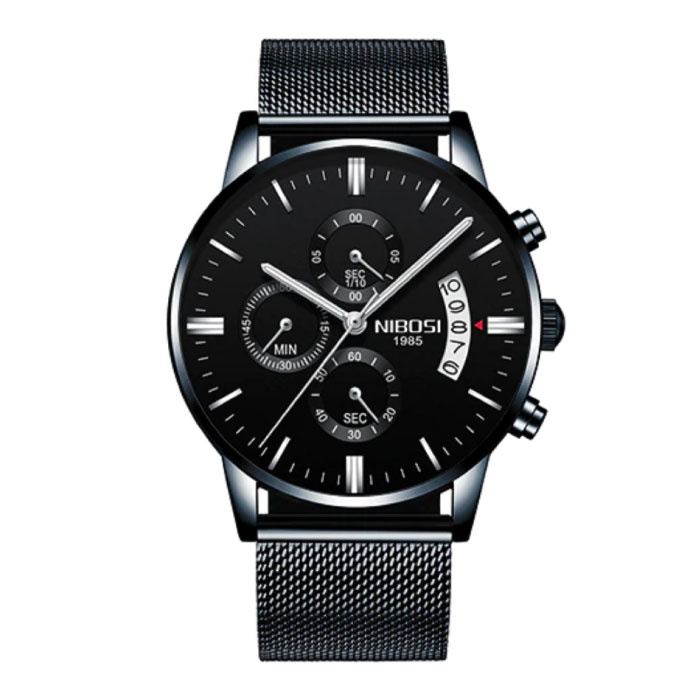 Montre en acier pour homme - Bracelet de luxe Mouvement Anologue pour homme Quartz noir