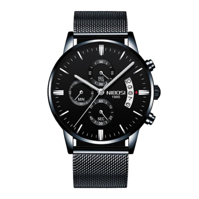 Reloj de acero para hombre - Movimiento anólogo con correa de lujo para hombre, cuarzo negro