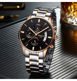 Nibosi Stahluhr für Herren - Luxus Armband Anologue Uhrwerk für Herren Quarz Schwarz