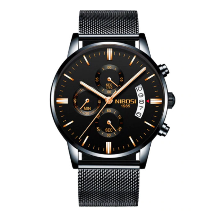 Montre en acier pour homme - Bracelet de luxe Mouvement Anologue pour homme Quartz noir