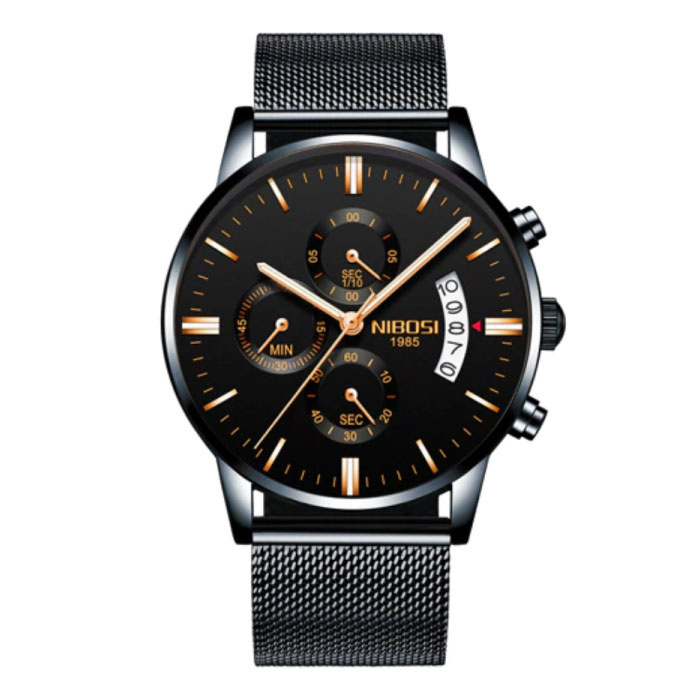 Stalowy zegarek dla mężczyzn - luksusowy pasek z mechanizmem Anologue dla mężczyzn Quartz Black