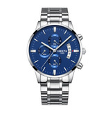 Nibosi Stalowy zegarek dla mężczyzn - luksusowy pasek z mechanizmem Anologue dla mężczyzn Quartz Blue
