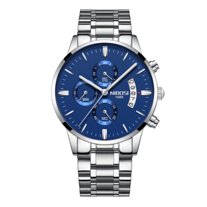 Reloj de acero para hombre - Movimiento anólogo con correa de lujo para hombre, azul cuarzo