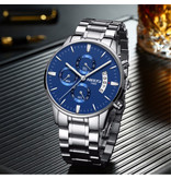 Nibosi Montre en acier pour homme - Bracelet de luxe Mouvement Anologue pour homme Quartz Bleu