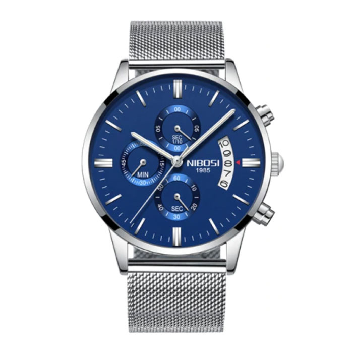 Reloj de acero para hombre - Movimiento anólogo con correa de lujo para hombre, azul cuarzo