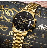 Nibosi Montre en acier pour homme - Bracelet de luxe Mouvement Anologue pour homme Quartz Or