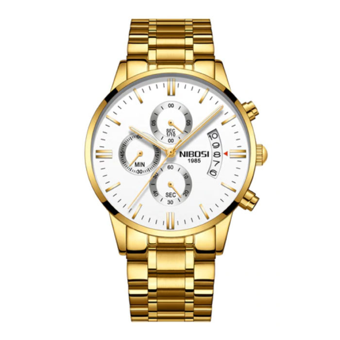 Montre en acier pour homme - Bracelet de luxe Mouvement Anologue pour homme Quartz Or