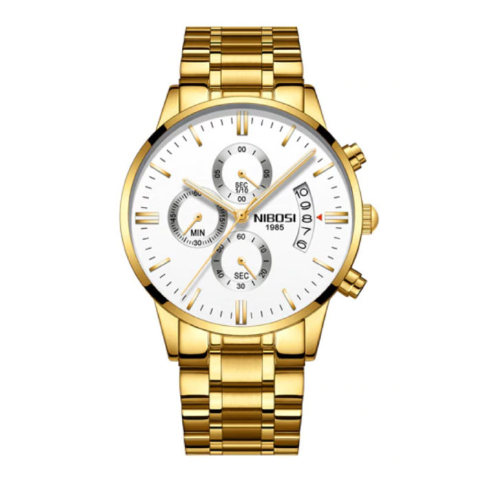 Stalowy zegarek dla mężczyzn - luksusowy pasek z mechanizmem Anologue dla mężczyzn Kwarcowe złoto