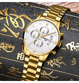 Nibosi Stalowy zegarek dla mężczyzn - luksusowy pasek z mechanizmem Anologue dla mężczyzn Kwarcowe złoto