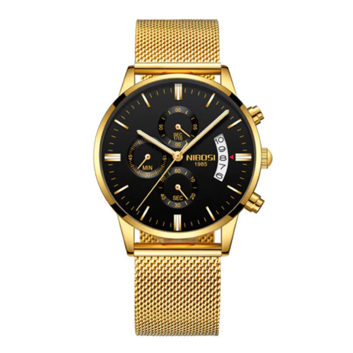 Stalowy zegarek dla mężczyzn - luksusowy pasek z mechanizmem Anologue dla mężczyzn Kwarcowe złoto