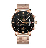 Nibosi Montre en acier pour homme - Bracelet de luxe Mouvement Anologue pour homme Quartz Or Rose