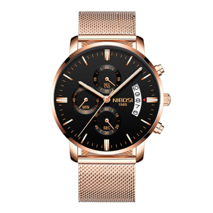 Montre en acier pour homme - Bracelet de luxe Mouvement Anologue pour homme Quartz Or Rose